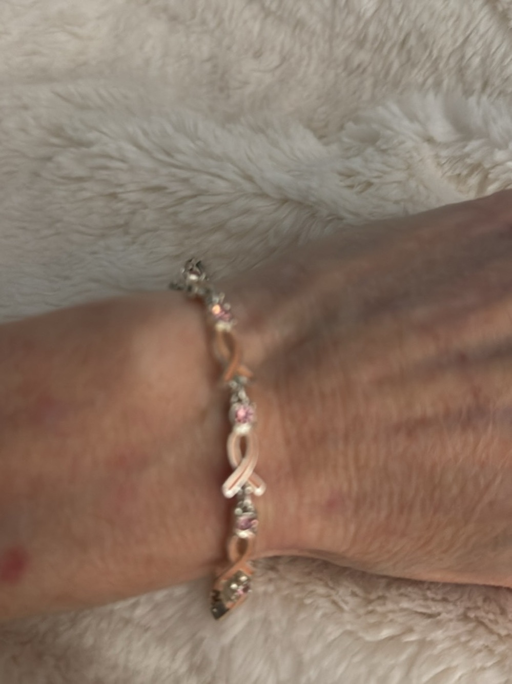 Avon Pink Ribbon Link Bracelet with Sparkling Stones
